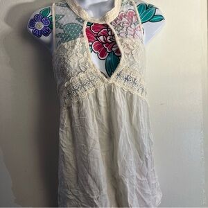 American Eagle Outfitters Cream Lave Peephole Tank Blouse